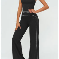 Women's yoga set with V-neck sleeveless tops and slim straight pants by Ancient Energy, ideal for summer gym and sports activities.