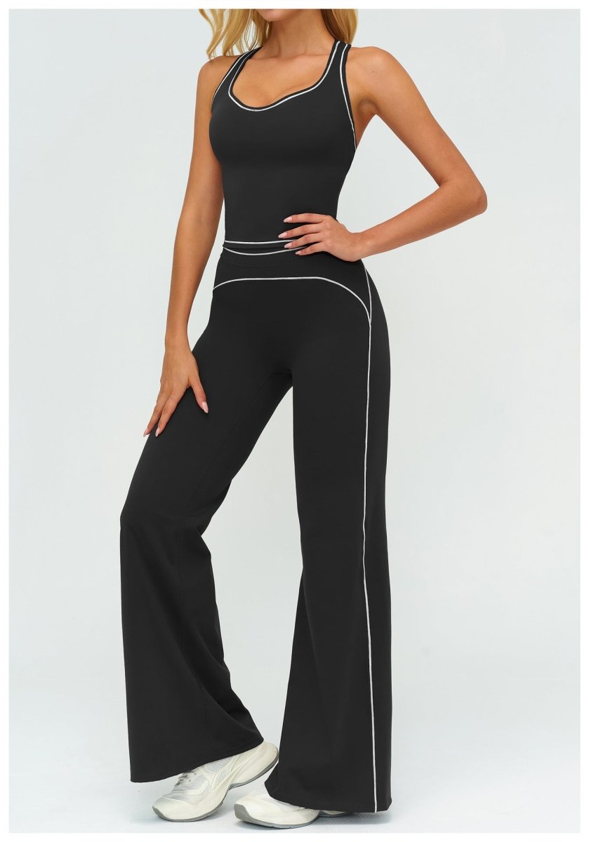 Women's yoga set with V-neck sleeveless tops and slim straight pants by Ancient Energy, ideal for summer gym and sports activities.