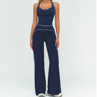 Ancient Energy women's yoga set with V-neck sleeveless top and slim straight pants, perfect for summer gym and sports activities.