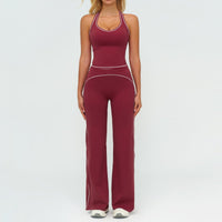 Ancient Energy women's yoga set with V-neck sleeveless top and slim straight pants, ideal for summer gym and sports activities.