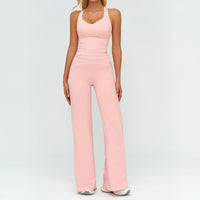 Ancient Energy women's yoga set with V-neck sleeveless top and slim straight pants for summer gym and sports activities.