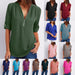 Loose short sleeve Zip V-neck shirt for women by Ancient Energy, featuring a casual, comfortable fit in lightweight fabric.