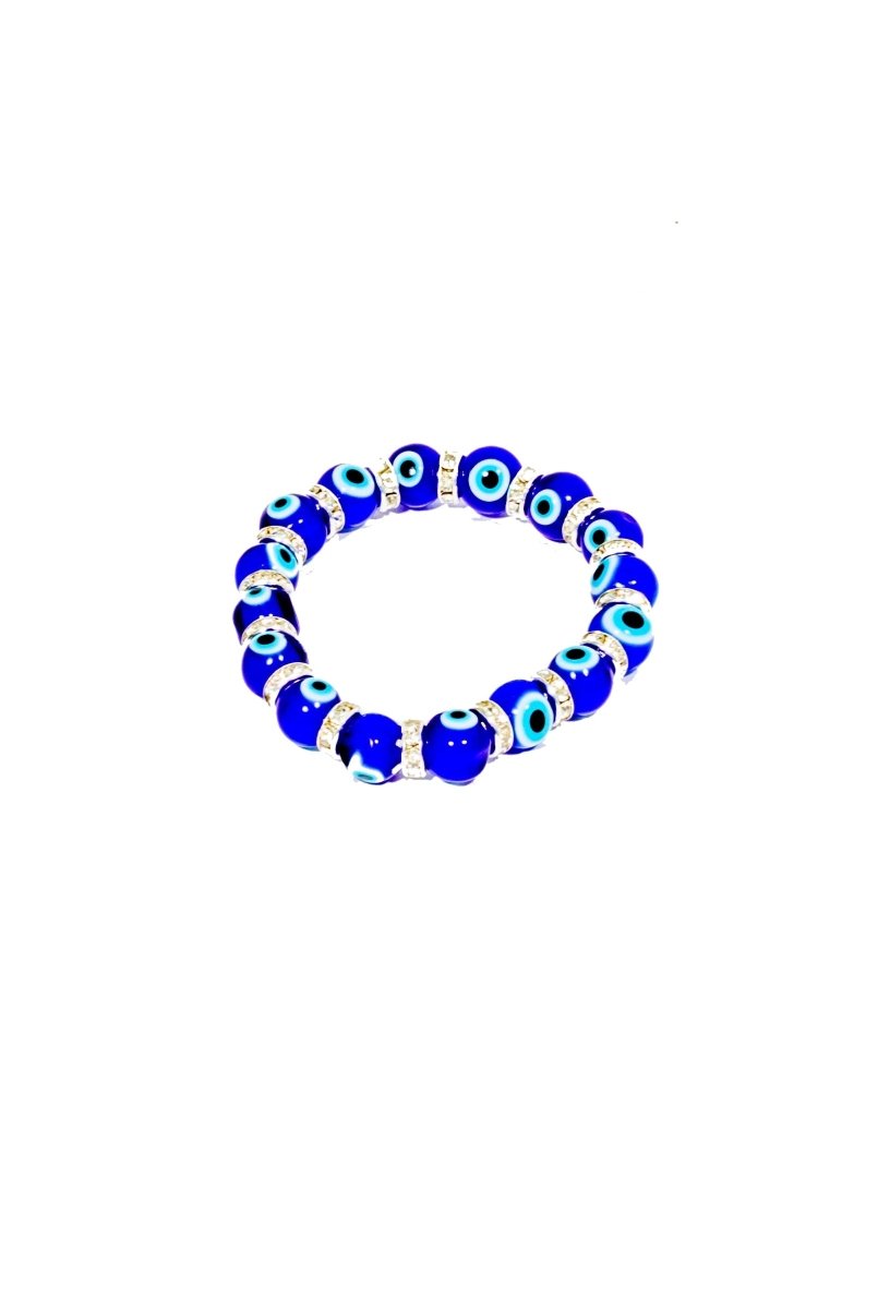 Ancient Energy Evil Eye Protection Bracelet with blue eye charm and beaded design for warding off negative energy.