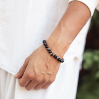 Ancient Energy triple protection bracelet with tiger's eye, hematite, and obsidian beads, 7.5 inches long.