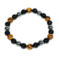 Ancient Energy triple protection bracelet with tiger's eye, hematite, and obsidian beads, 7.5 inches long.