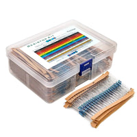 A set of 300/600 Aokin Mandotos 1% metal film resistors, 10 Ohm to 1M Ohm, with 30 different resistance values, quarter watt.