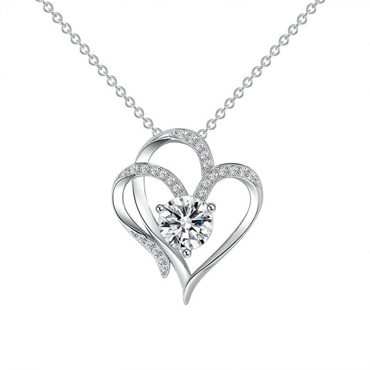 Zircon Double Love Necklace with Rhinestones 💖 Sparkling heart-shaped design for timeless elegance! - Default