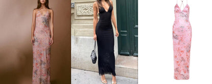 Floral Print Halter Spaghetti Straps Dress Sexy Slim Butterfly Back Dressess Spring Summer Womens Clothing - MANDOTOS