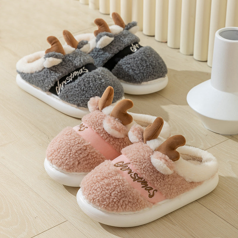 Christmas Shoes Winter Home Slippers Elk Soft Cozy Bedroom Slipper Slip On House Shoes - MANDOTOS