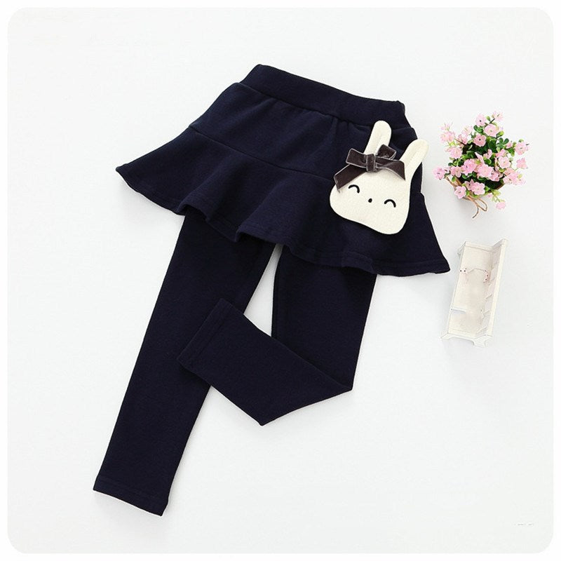 Children's cotton leggings with lace skirt design by Ancient Energy, featuring playful pink and white colors for girls.
