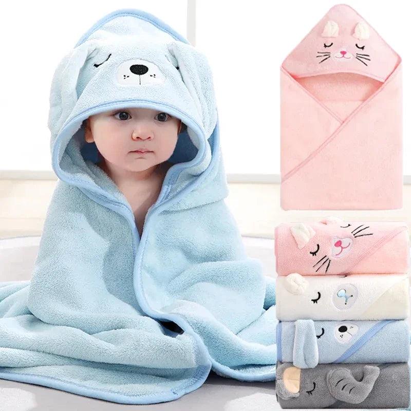 Baby Hooded Bath Towels Cartoon Animal Newborn Soft Towel Blanket Toddler Bathrobe Warm Sleeping Swaddle Wrap for Boys Girls - MANDOTOS