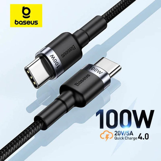 Baseus USB Type C to USB C cable for iPhone 15, MacBook, Xiaomi, Samsung, 100W fast charging, 5A PD charger cord.