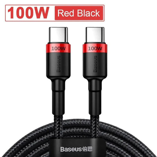 Baseus USB Type C to USB C cable for iPhone 15, MacBook, Xiaomi, Samsung, fast charging 100W/5A PD charger cord.
