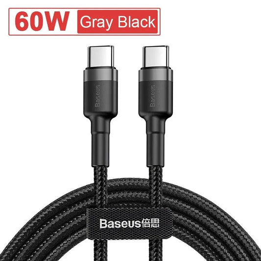 Baseus USB Type C to USB C cable for iPhone 15, MacBook, Xiaomi, Samsung, fast charging 100W/5A PD charger cord.