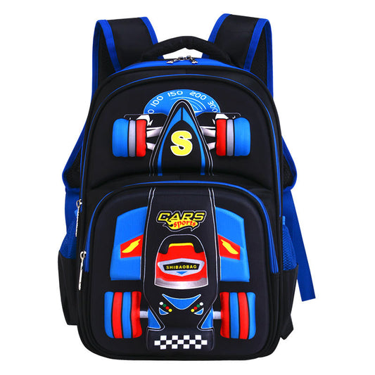 Ancient Energy three-dimensional car boys' primary school trolley bag with colorful car design and adjustable straps.