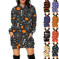 Halloween Print Long Hoodie With Pockets Sweater Long Sleeve Clothes Women - MANDOTOS