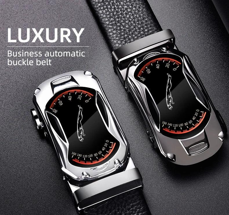 Belts for 3.5cm Width Sports Car Brand Fashion Automatic Buckle Black Genuine Leather Men's Jeans High Quality Waist Male Strap - MANDOTOS
