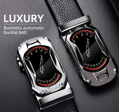 Belts for 3.5cm Width Sports Car Brand Fashion Automatic Buckle Black Genuine Leather Men's Jeans High Quality Waist Male Strap - MANDOTOS