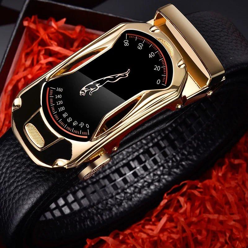 Belts for 3.5cm Width Sports Car Brand Fashion Automatic Buckle Black Genuine Leather Men's Jeans High Quality Waist Male Strap - MANDOTOS