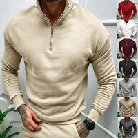 Solid Color Zipper Sweatshirt Men's Autumn And Winter Fleece-lined Long Sleeve Tops - MANDOTOS