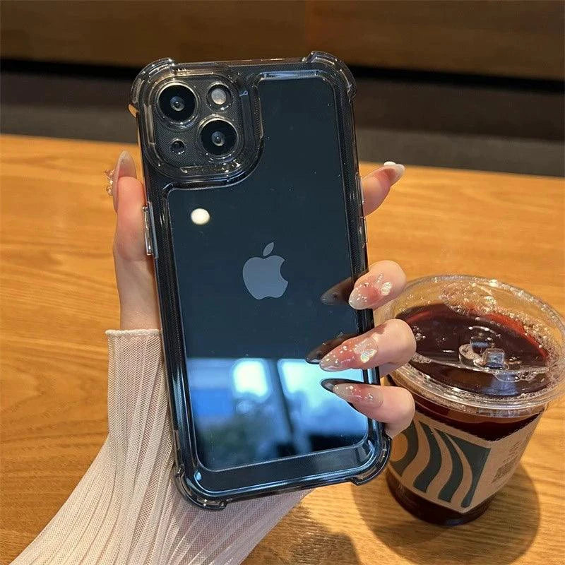 Luxury shockproof transparent iPhone case by BIBIBALL for iPhone 11 to 15, showing clear bumper design and durable cover.