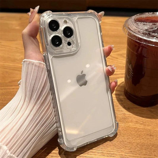 Luxury shockproof transparent iPhone case by BIBIBALL for models 11 to 15, showing clear bumper design and protective features.