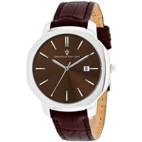 Christian Van Sant men's Octavius slim watch with black leather strap and silver dial, showcasing elegant craftsmanship.