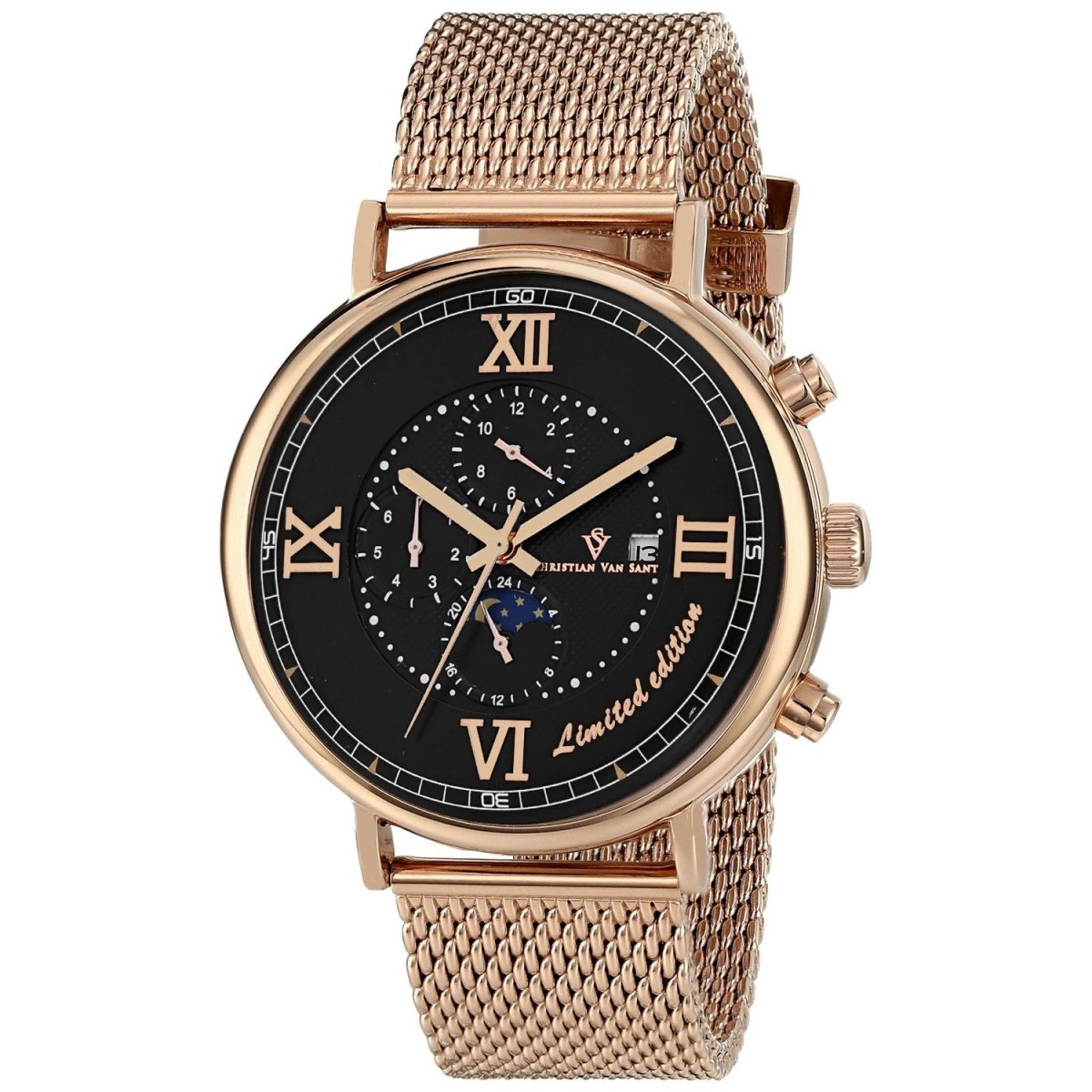 Christian Van Sant Men's Somptueuse LTD watch with a sleek design and stainless steel band, showcasing elegant craftsmanship.