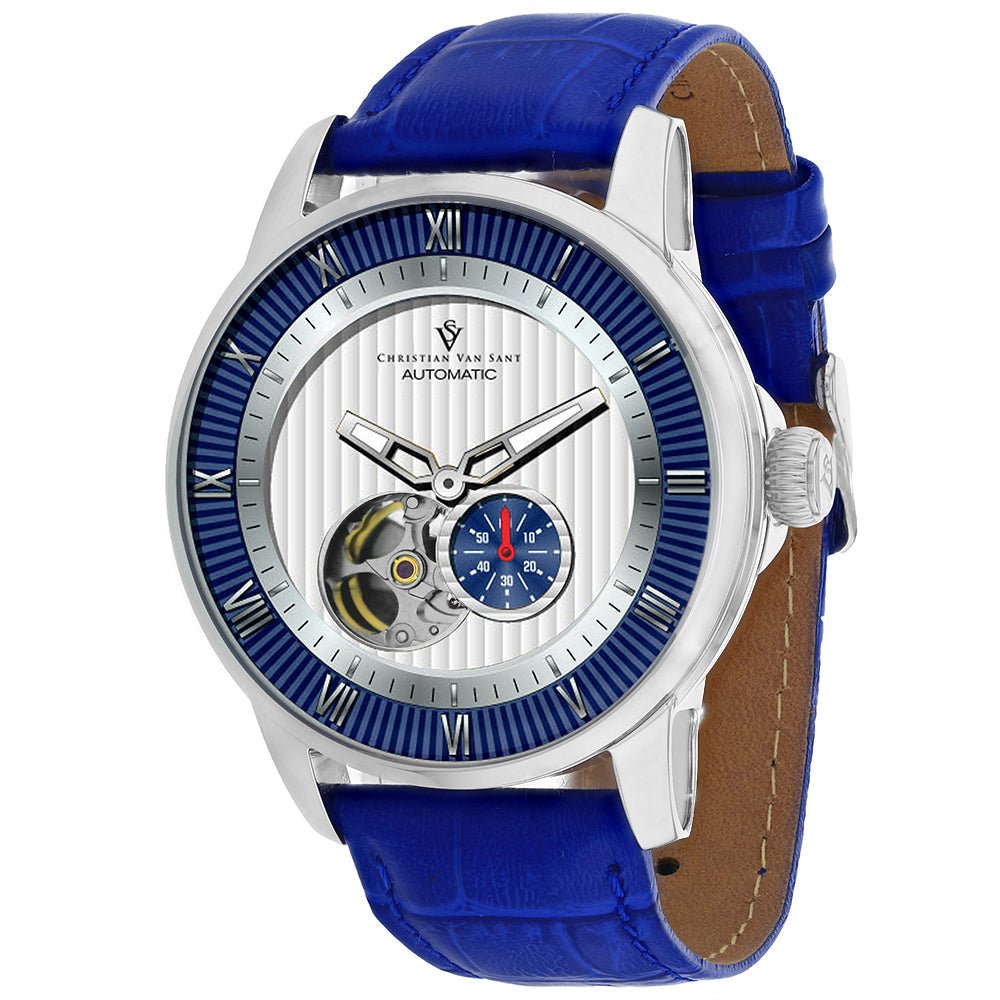 Christian Van Sant men's Viscay watch with black leather strap and silver dial, stylish men's wristwatch from Bids.com