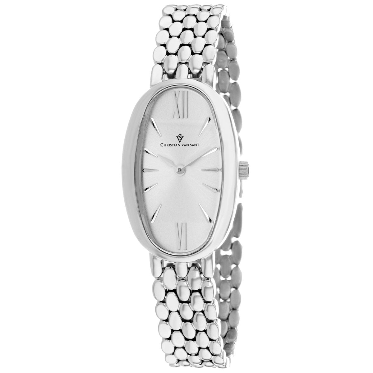 Christian Van Sant Women's Lucia watch with a sleek design and silver-tone band, perfect for elegant everyday wear.