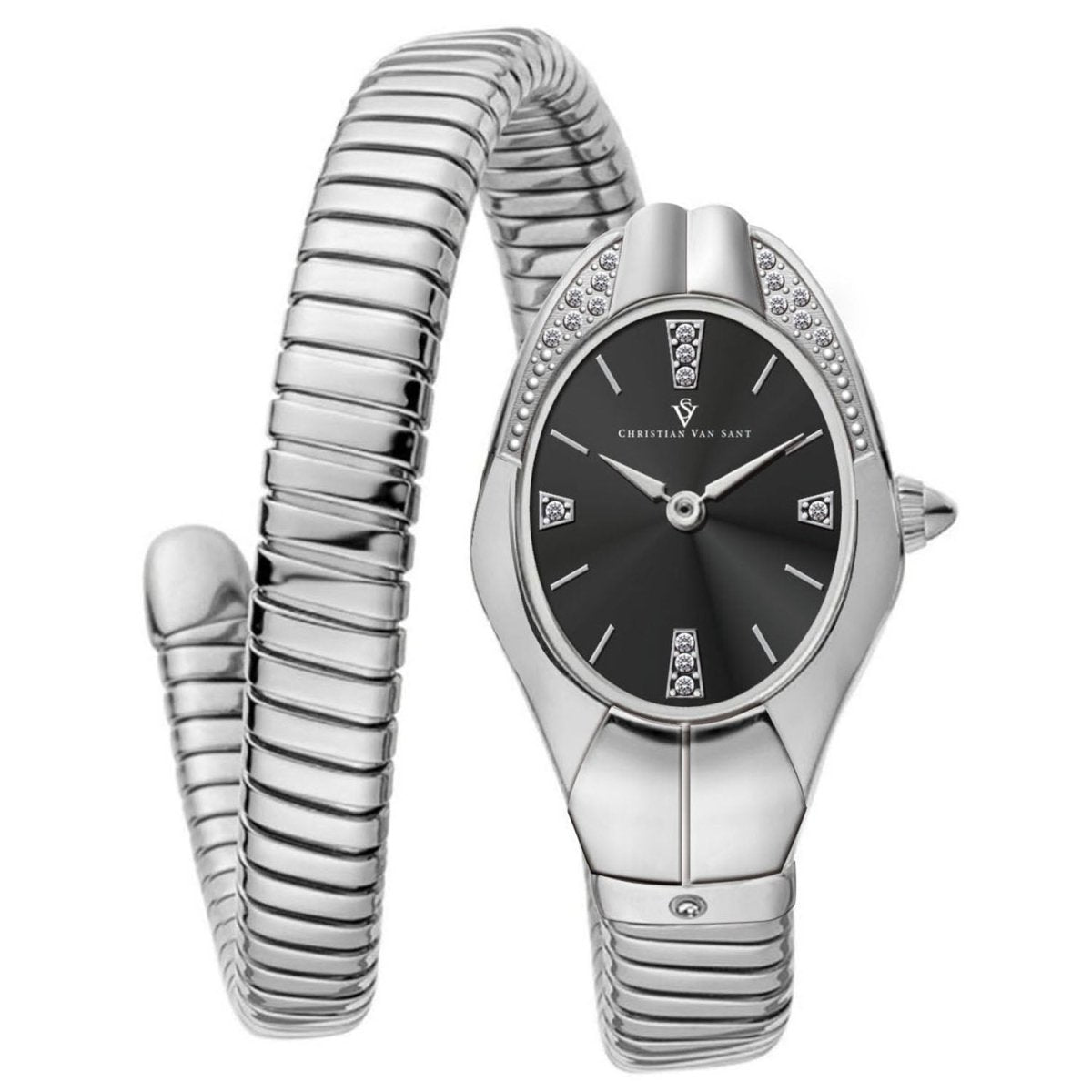 Christian Van Sant Women's Naga watch with a sleek design and silver-tone case, featuring a stylish watch face and leather strap.