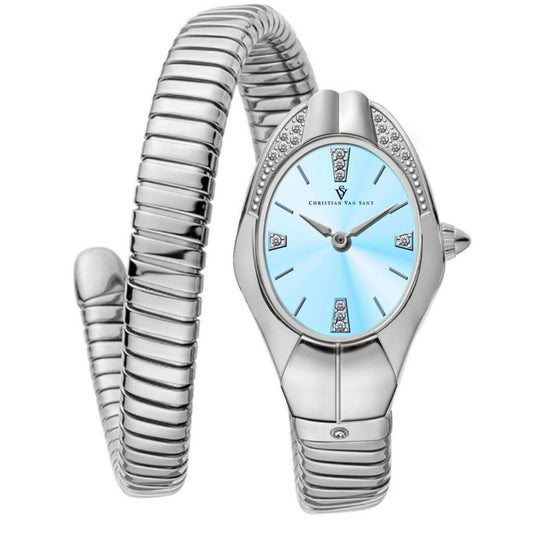 Christian Van Sant Women's Naga watch with a sleek design and silver-tone band, showcasing elegant timepiece craftsmanship.