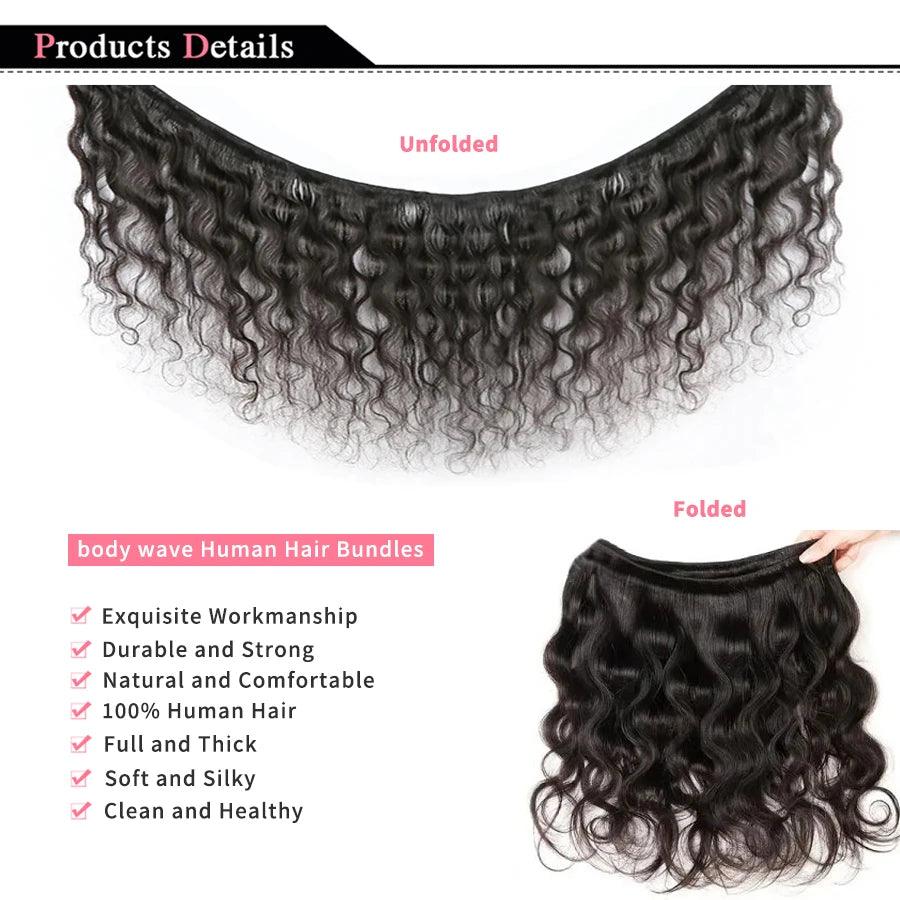 Body Wave Bundles Human Hair Brazilian Hair Weave Bundles 100% Natural Black Human Hair Extensions 3 PCS Bundles - MANDOTOS