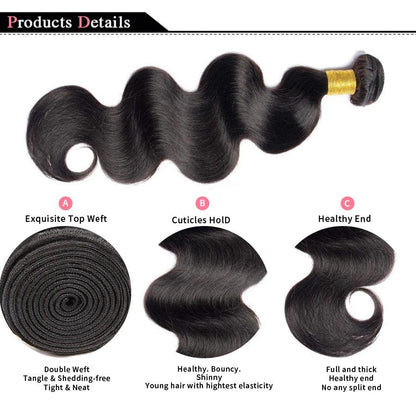 Body Wave Bundles Human Hair Brazilian Hair Weave Bundles 100% Natural Black Human Hair Extensions 3 PCS Bundles - MANDOTOS