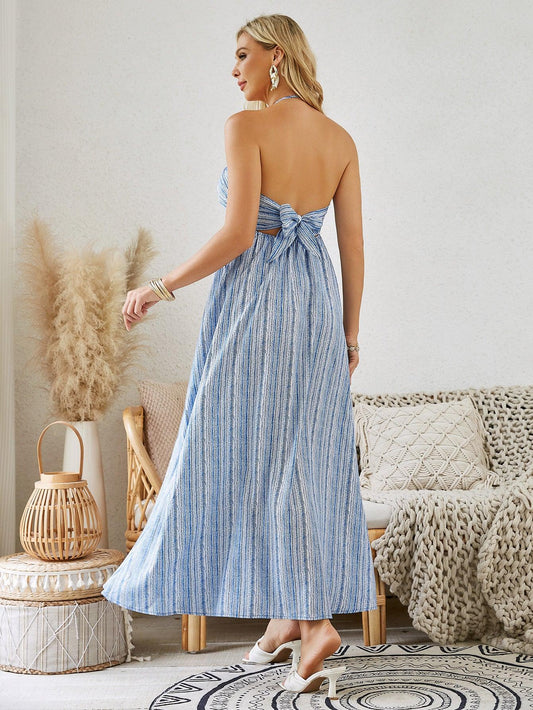 Bohemian Halter Maxi Dress - Women's Summer Sleeveless Flowy Beach Dress - MANDOTOS