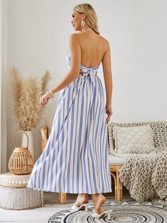 Bohemian Halter Maxi Dress - Women's Summer Sleeveless Flowy Beach Dress - MANDOTOS