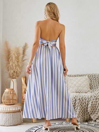 Bohemian Halter Maxi Dress - Women's Summer Sleeveless Flowy Beach Dress - MANDOTOS