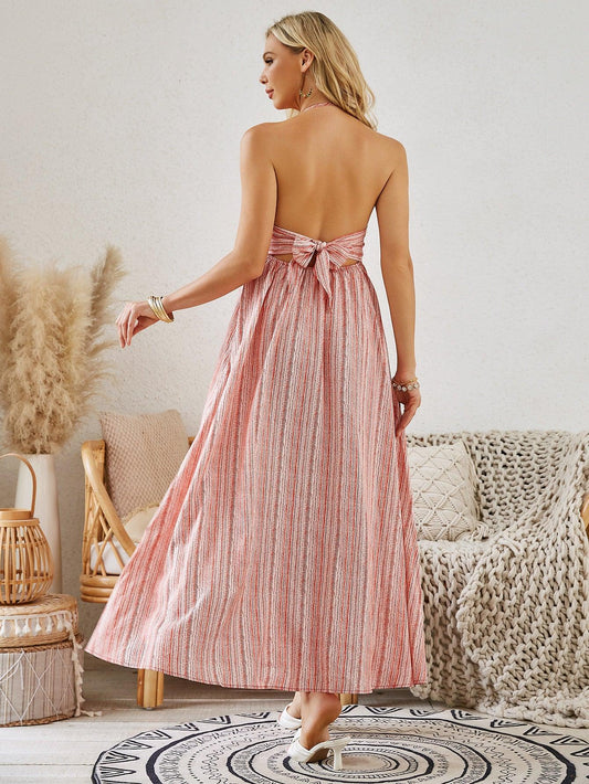 Bohemian Halter Maxi Dress - Women's Summer Sleeveless Flowy Beach Dress - MANDOTOS