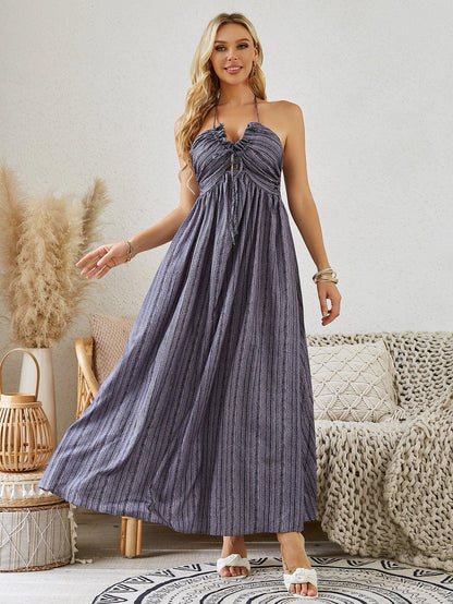 Bohemian Halter Maxi Dress - Women's Summer Sleeveless Flowy Beach Dress - MANDOTOS