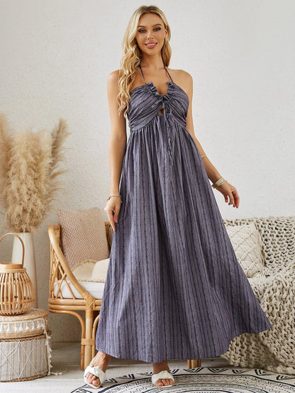 Bohemian Halter Maxi Dress - Women's Summer Sleeveless Flowy Beach Dress - MANDOTOS