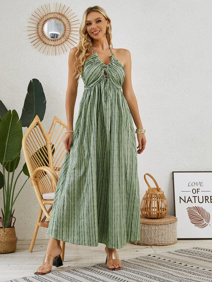 Bohemian Halter Maxi Dress - Women's Summer Sleeveless Flowy Beach Dress - MANDOTOS