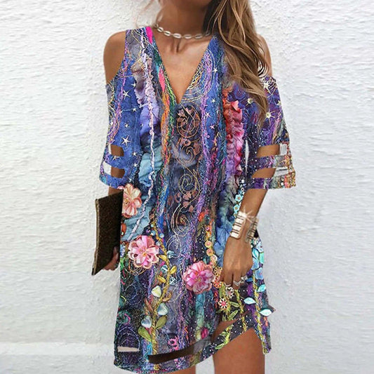 Boho Chic V-Neck Tie Dye Dresses - MANDOTOS