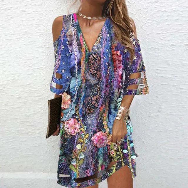 Boho Chic V-Neck Tie Dye Dresses - MANDOTOS