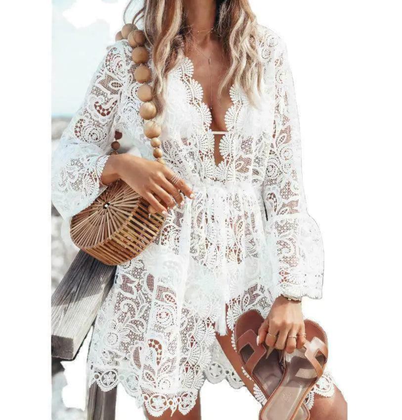 Boho Lace Maxi Beach Cover-Up Dress - MANDOTOS