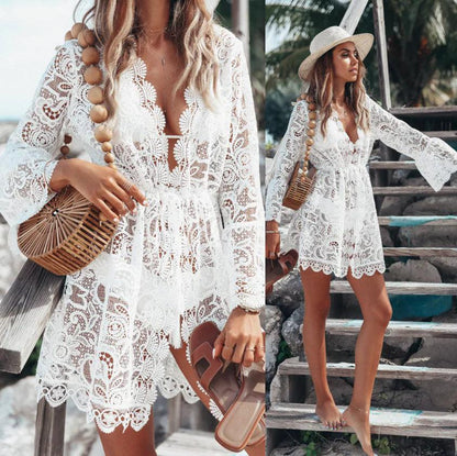 Boho Lace Maxi Beach Cover-Up Dress - MANDOTOS