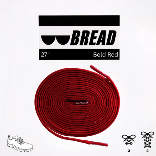 Elastic shoelace in bold red by Bread, showing the stretchy, vibrant laces designed for easy fastening and a stylish look.