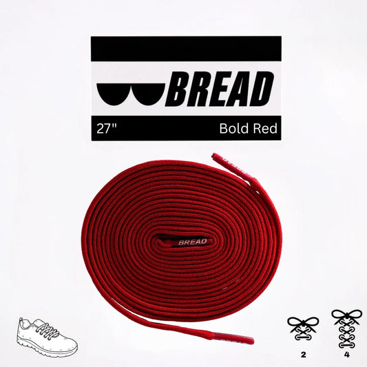 Elastic shoelace in bold red by Bread, showing the stretchy, vibrant laces designed for easy fastening and a stylish look.