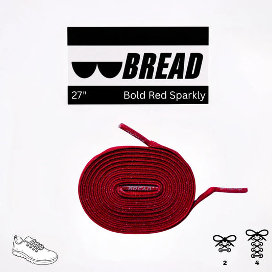Red elastic shoelace by Bread, showing close-up of flexible, durable laces suitable for athletic or casual shoes.
