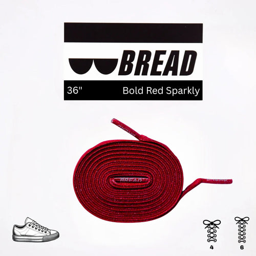 Bright red elastic shoelace by Bread, shown with flexible, stretchable design suitable for sneakers or casual shoes.