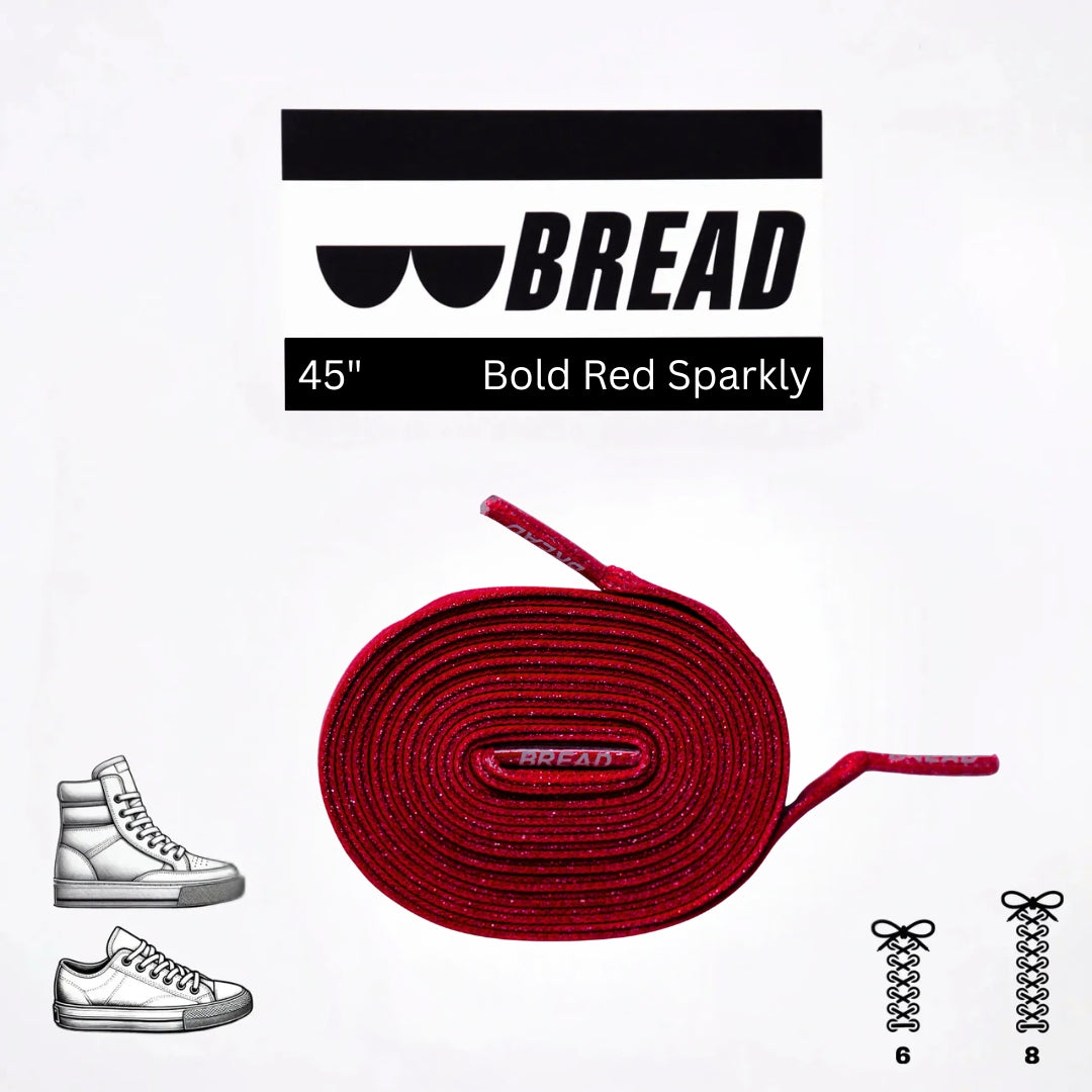 Bold red elastic shoelace by Bread, featuring stretchy, durable design ideal for casual and athletic footwear.